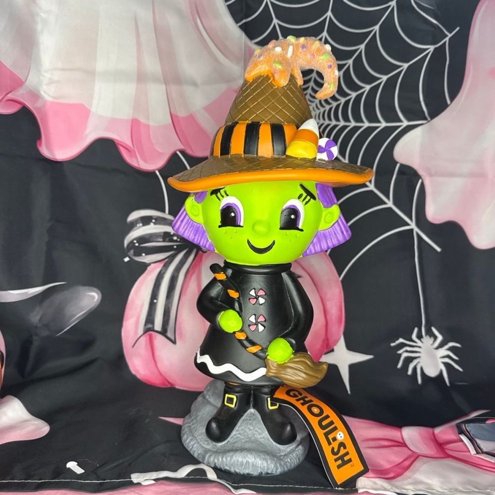 GHOULISH Neon Green WITCH-Ice Cream Cone Hat Topped with Sprinkles & Glitter